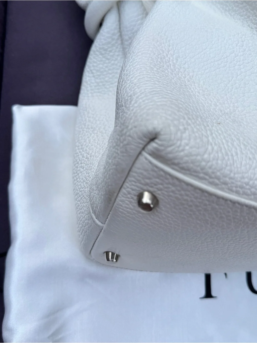 Furla Costanza Pebbled Leather Drawstring Tote White Ivory Shoulder Bag VGUC